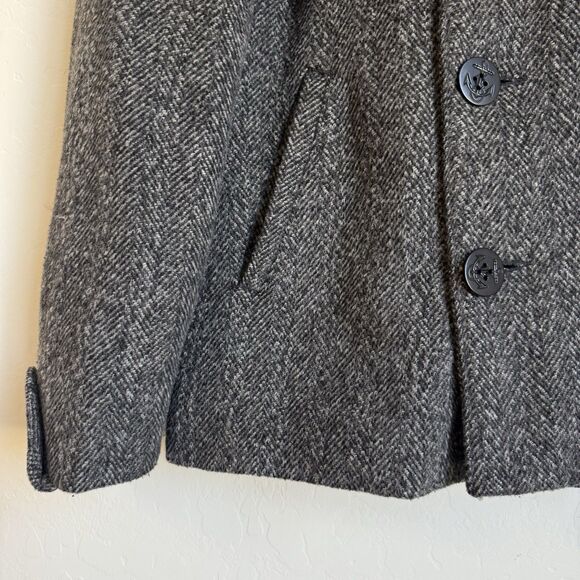 Lifted Research Group LRG Gray Herringbone Wool Blend Double Breasted Pea Coat L - Picture 2 of 16